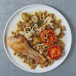 Catalaanse drumsticks met linzen en olijven